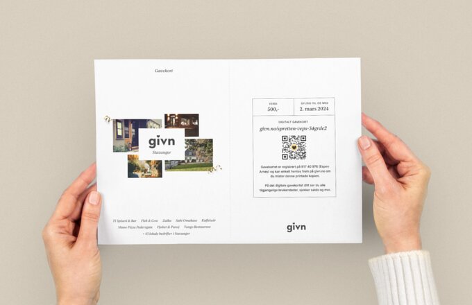 A Givn gift card printed on paper
