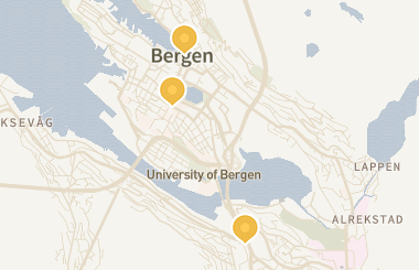 Kart med med nål på restaurantene